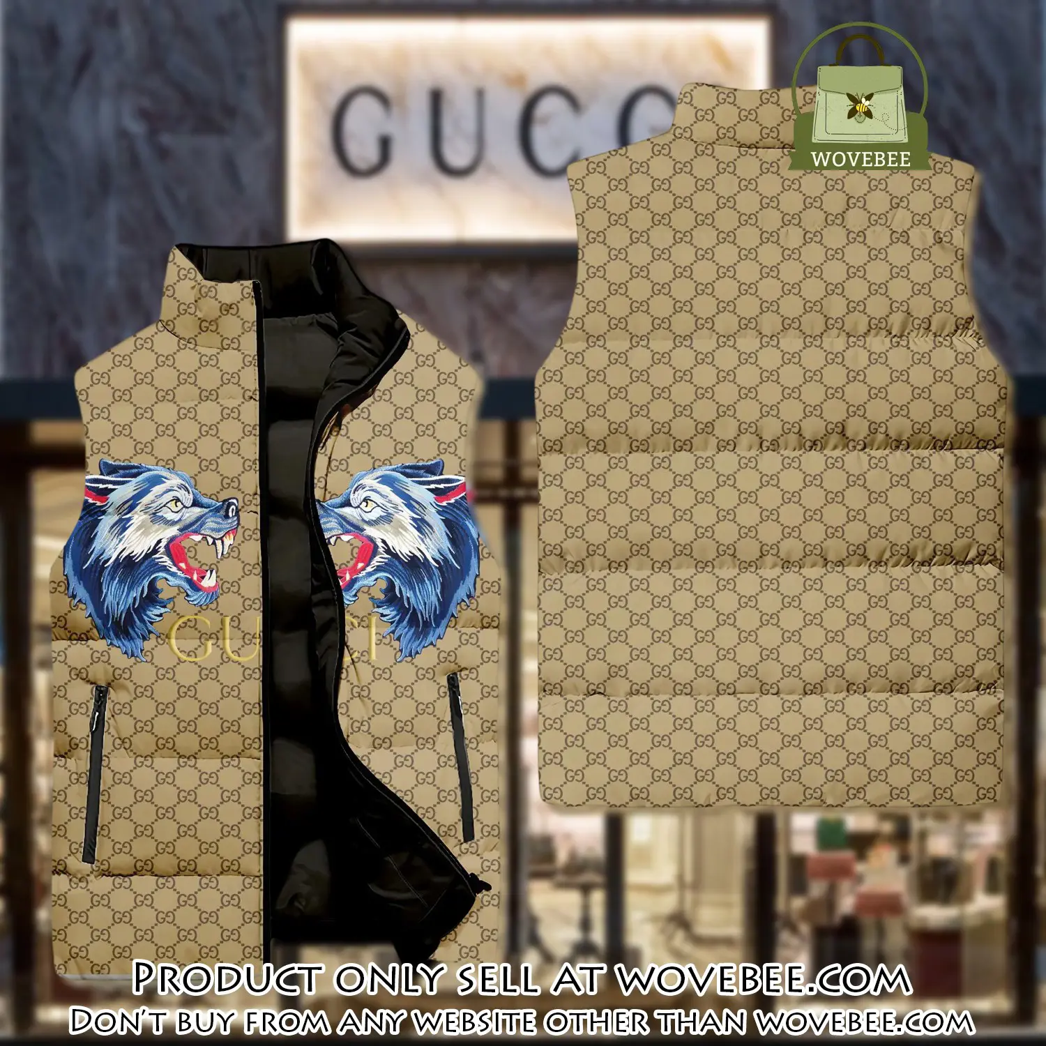 Gucci wolf yellow monogram luxury brand 3d sleeveless down jacket wvb1100933